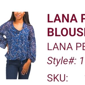 Sheer BLOUSE three dots BRAND NEW loose fit 40" chest BLUE FLORAL PRINT